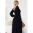572-2 NELA shiny long gown with neckline and long sleeves - black