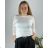 Damen Langarmshirt Tunika Oversized (L / XL ONE SIZE) ITALIAN FASHION IMD211065 46 weiß