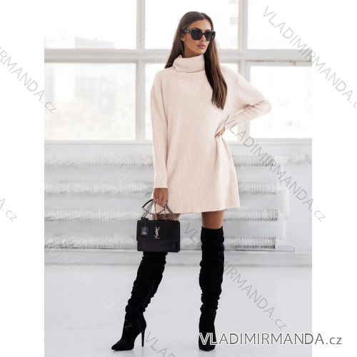 Women's Short Knitted Long Sleeve Dress (S/M ONE SIZE) ITALIAN FASHION IM424325