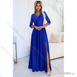 309-12 AMBER elegantní krajkové dlouhé šaty s výstřihem - Royal blue