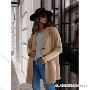 Kabát flaušový na knoflíky dlouhý rukáv dámský nadrozměr (48/50/52 ONE SIZE) ITALSKÁ MÓDA IMD24494
