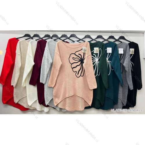 Svetr oversize dlouhý rukáv dámský nadrozměr (48/50/52 ONE SIZE) ITALSKÁ MÓDA IM424757