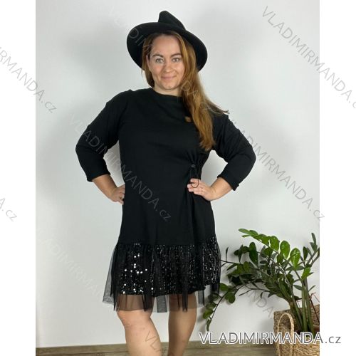Šaty volnočasové stahovací 3/4 dlouhý rukáv dámské nadrozměr (50/52/54 ONE SIZE) ITALSKÁ MÓDA IM424701