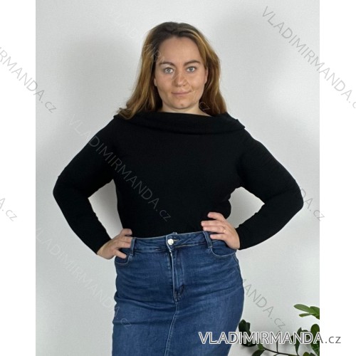 Svetr úpletový dlouhý rukáv dámský nadrozměr (42/44/46 ONE SIZE) ITALSKá MóDA IMSM24ZS8173/DR 42/44 Černá