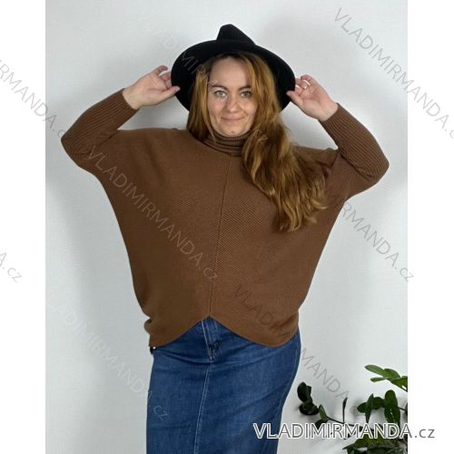 Oversize-Pullover für Damen mit Aufdruck (M / L ONE SIZE) ITALIAN FASHION IMB22KELLY 56/58 dunkelbraun