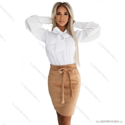 569-1 Wildlederrock mit Krawatte - Karamellfarbe