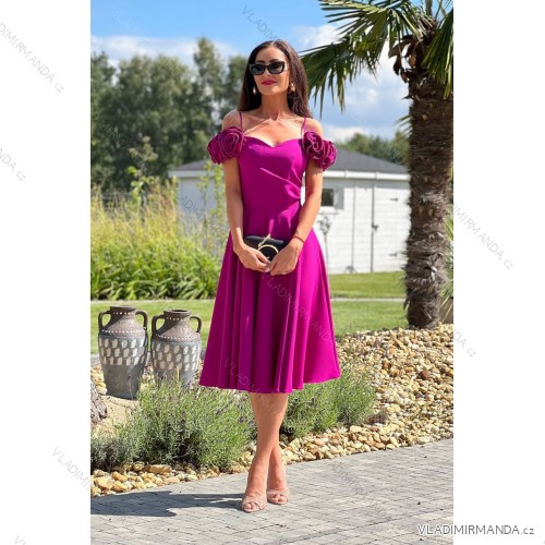 Women's strapless tulle party dress (S/M/L ONE SIZE) ITALIAN FASHION IM923001 purple 40