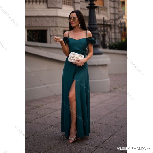 Women's strapless tulle party dress (S/M/L ONE SIZE) ITALIAN FASHION IM923001 dark green 36