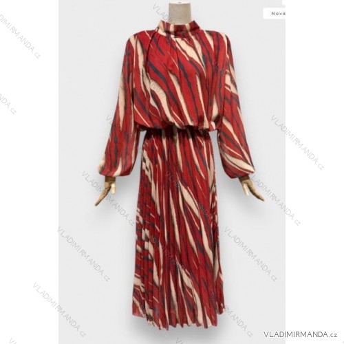 Šaty dlouhé elegantní dlouhý rukáv dámské (S/M/L ONE SIZE) ITALSKÁ MÓDA IMPES24ARIANNA červená S/M/L