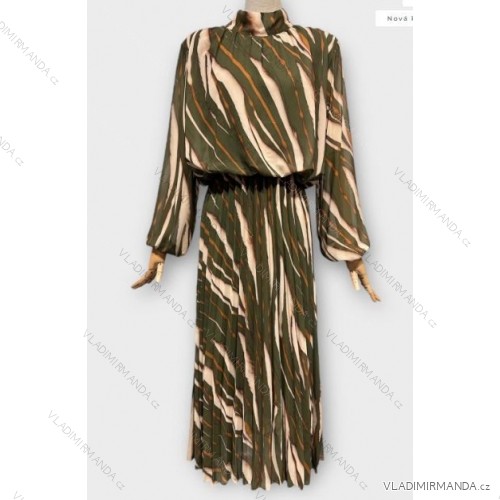 Šaty dlhé elegantný dlhý rukáv dámske (S/M/L ONE SIZE) TALIANSKA MÓDA IMPES24ARIANNA zelená khaki S/M/L