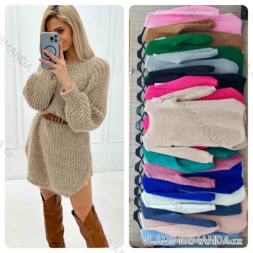 Svetr šaty pletené dlouhý rukáv dámské (S/M/L ONE SIZE) ITALSKÁ MÓDA IMWBL24108