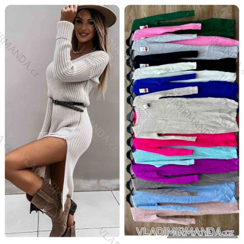 Svetr šaty pletené dlouhý rukáv dámské (S/M/L ONE SIZE) ITALSKÁ MÓDA IMWBL24109