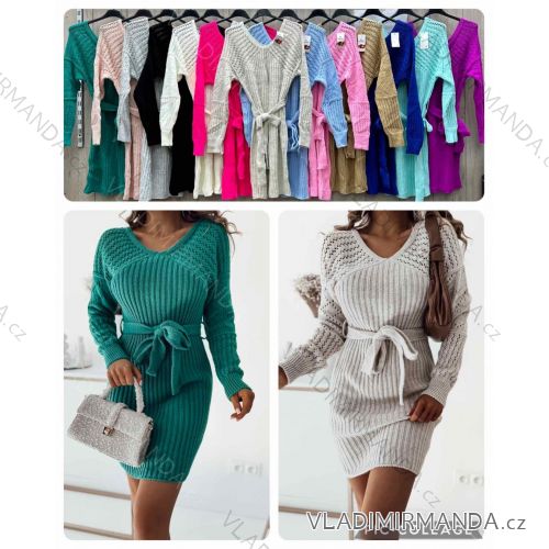 Šaty pletené dlouhý rukáv dámské (S/M/L ONE SIZE) ITALSKÁ MÓDA IMWBL24125