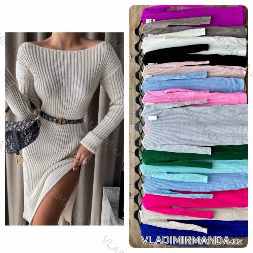 Šaty pletené dlouhý rukáv dámské (S/M/L ONE SIZE) ITALSKÁ MÓDA IMWBL24141