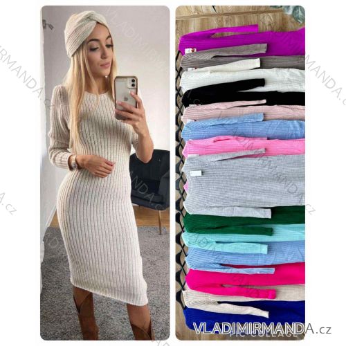 Šaty pletené dlouhý rukáv dámské (S/M/L ONE SIZE) ITALSKÁ MÓDA IMWBL24142