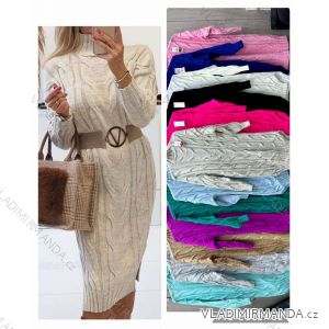 Šaty pletené s rolákem dlouhý rukáv dámské (S/M/L ONE SIZE) ITALSKÁ MÓDA IMWBL24152