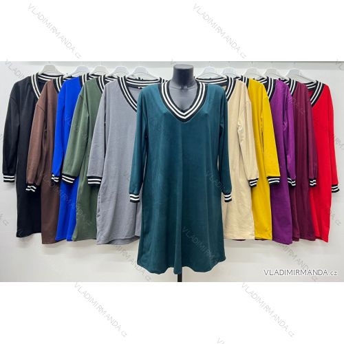 Šaty teplé dlouhý rukáv dámské nadrozměr (54/56/58 ONE SIZE) ITALSKÁ MÓDA IM424809