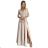 309-10 AMBER čipkované, elegantné dlhé šaty s výstrihom a rozparkom na nohách - béžové béžová XL