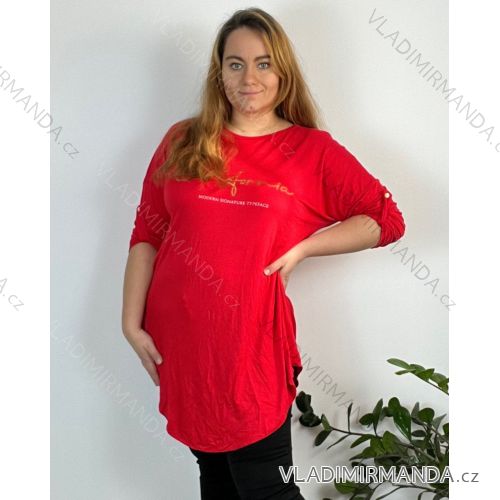 Tunika dlouhý rukáv dámské nadrozměr (54/56/58 ONE SIZE) ITALSKÁ MÓDA IM424537/DUR červená 56/58