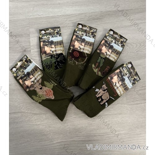 Thin men's hunting socks in a pack of 5 pairs (39-42, 43-46) AURA.VIA AURA24FEV2372/DR 39-42 green khaki
