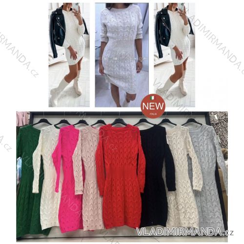 Šaty krátké pletené dlouhý rukáv dámské (S/M/L ONE SIZE) ITALSKÁ MÓDA IMWB241436