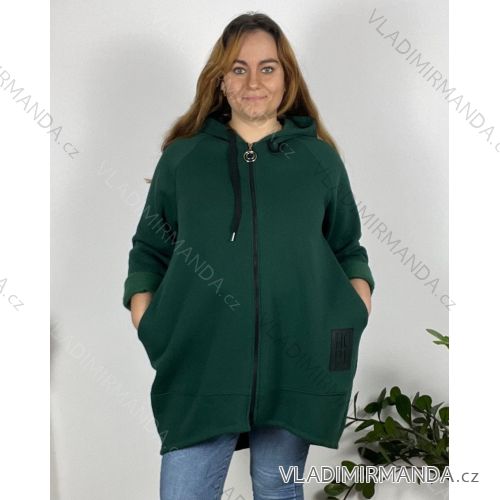 Mikina s kapucí dlouhý rukáv dámská nadrozměr (50/52/54 ONE SIZE) ITALSKÁ MÓDA IMSM24KRITY/DR 52/54 tmavě smaragdová