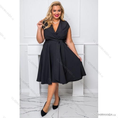 Women's Plus Size (42-46) Long Elegant Party Sleeveless Dress POLISH FASHION PMLBC23265-10 black 46