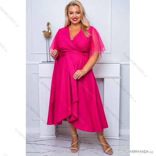 Women's Plus Size (42-46) Long Elegant Party Sleeveless Dress POLISH FASHION PMLBC23265-10 růžová fuchsiová 44