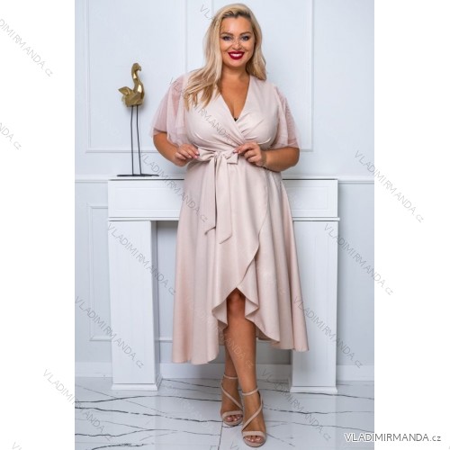 Damen Plus Size (42-46) langes elegantes ärmelloses Partykleid POLISH FASHION PMLBC23265-10 Gold 50