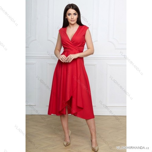 Women's Plus Size (42-46) Long Elegant Party Sleeveless Dress POLISH FASHION PMLBC23265-10 red 36