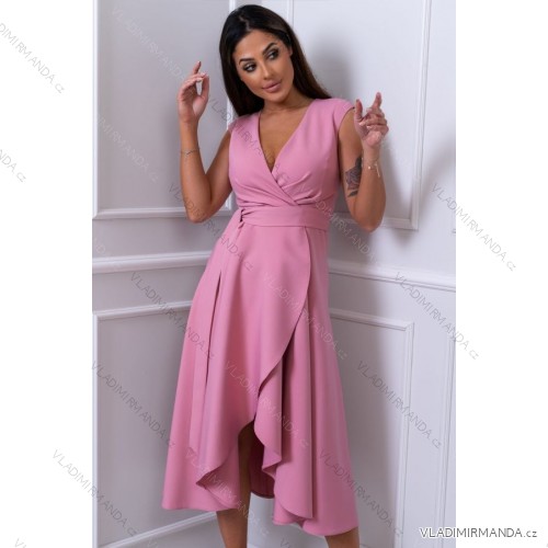 Women's Plus Size (42-46) Long Elegant Party Sleeveless Dress POLISH FASHION PMLBC23265-10 pink 56