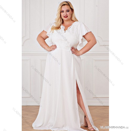 Long dress, elegant, glittering, short sleeves, women's, oversized (48-54) POLISH FASHION PMLBF24CHARLOTTE, white 54