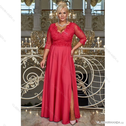 Women's Plus Size (42-46) Long Elegant Party Sleeveless Dress POLISH FASHION PMLBC23265-10 růžová fuchsiová 52