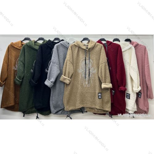 Mikina teplá s kapucí dlouhý rukáv dámská nadrozměr (54/56/58 ONE SIZE) ITALSKÁ MÓDA IM424850