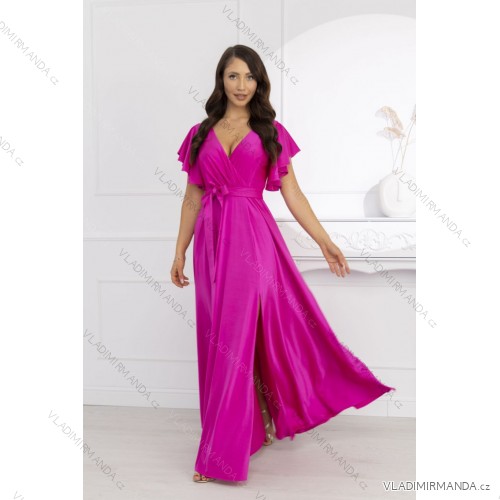 Women's Long Formal Short Sleeve Dress (36-54) POLISH FASHION PMLMR23ALICE růžová fuchsiová 50