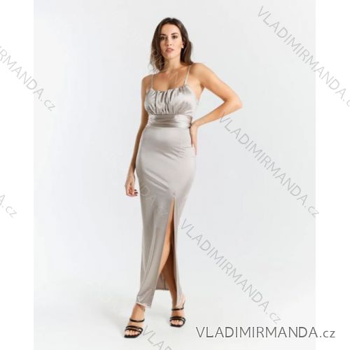 Šaty spoločenské dlhé elegantné na ramienka satén dámske (S/M/L ONE SIZE) TALIANSKA MÓDA IMPSH246648