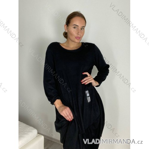 Šaty teplé oválné dlouhý rukáv dámské nadrozměr (50/52/54 ONE SIZE) ITALSKÁ MÓDA IM424806/DR 52/54 Černá