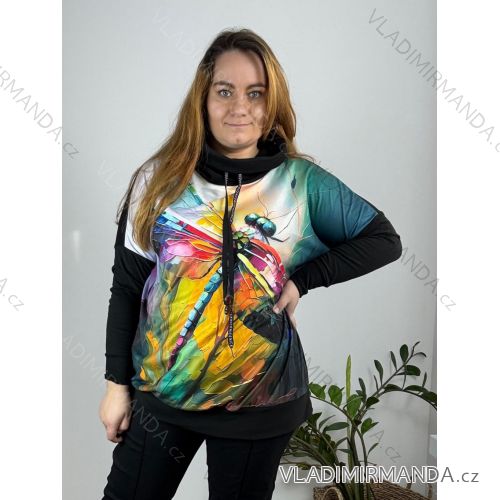 Mikina slabá dlouhý rukáv dámská nadrozměr (54/56/58 ONE SIZE) ITALSKÁ MÓDA IMSM24057