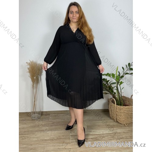 Lamb Coat Long Sleeve Women's Plus Size (3XL/4XL ONE SIZE) ITALIAN FASHION IMD22748 black