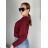 Leicht gestrickter Langarmpullover für Damen (L/XL EINHEITSGRÖSSE) ITALIAN FASHION IM723GALA S / M Wein