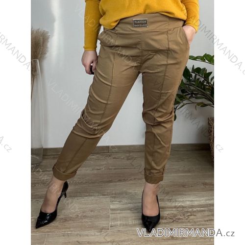 Kalhoty elegantní dámské nadrozměr (50/52/54 ONE SIZE) ITALSKÁ MÓDA IM424EVELINA/DR 50/52 hnědá