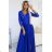 Šaty dlouhé elegantní společenské krajkové s výstřihem dlouhý rukáv  (S - 2XL) Polská móda- Royal blue 309-12 AMBER Royal blue M
