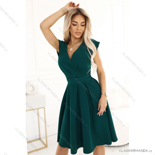 348-11 SCARLETT - flared dress with a neckline - green