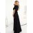 581-1 JENNIFER shiny long dress with sleeves and neckline - black with glitter