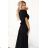 581-1 JENNIFER shiny long dress with sleeves and neckline - black with glitter