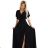 581-1 JENNIFER shiny long dress with sleeves and neckline - black with glitter