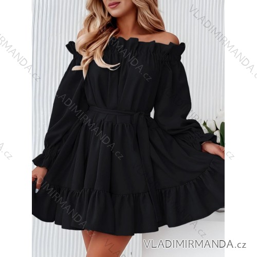 Šaty krátke elegantné letné s opaskom dlhý rukáv dámske nadrozmer (48/50/52 ONE SIZE) TALIANSKA MÓDA IMD24433-1 čierna 