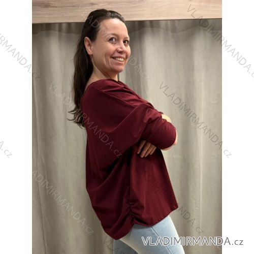 Tričko/tunika krátký rukáv dámská nadrozměr (XL/2XL ONE SIZE) ITALSKá MóDA IM422TINA/DR -   vínová -   XL/2XL