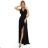 587-1 MONIQUE long exclusive dress with a neckline and a leg slit - black with glitter