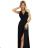 587-1 MONIQUE long exclusive dress with a neckline and a leg slit - black with glitter